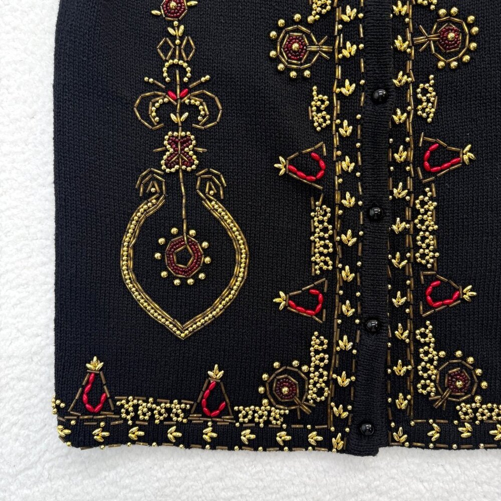 VTG Beaded Sweater Vest Christmas Holiday Teachercore Grandma Womens Black S* - Picture 6 of 15